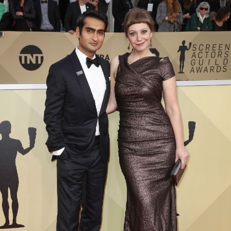 Nanjiani and his wife in their matching dress